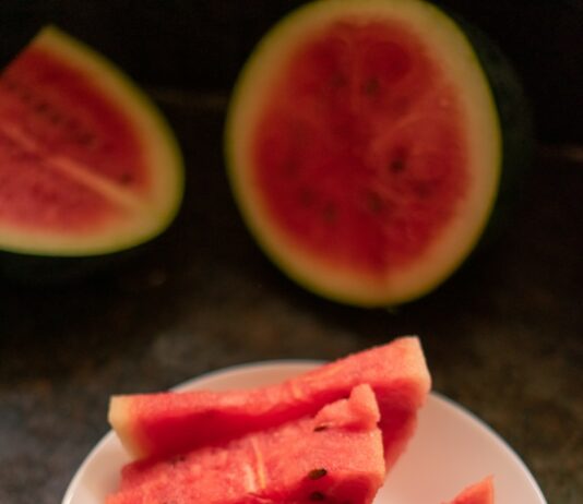 한여름 건강을 지키는 과일과 채소 5선 sliced watermelon on white ceramic plate